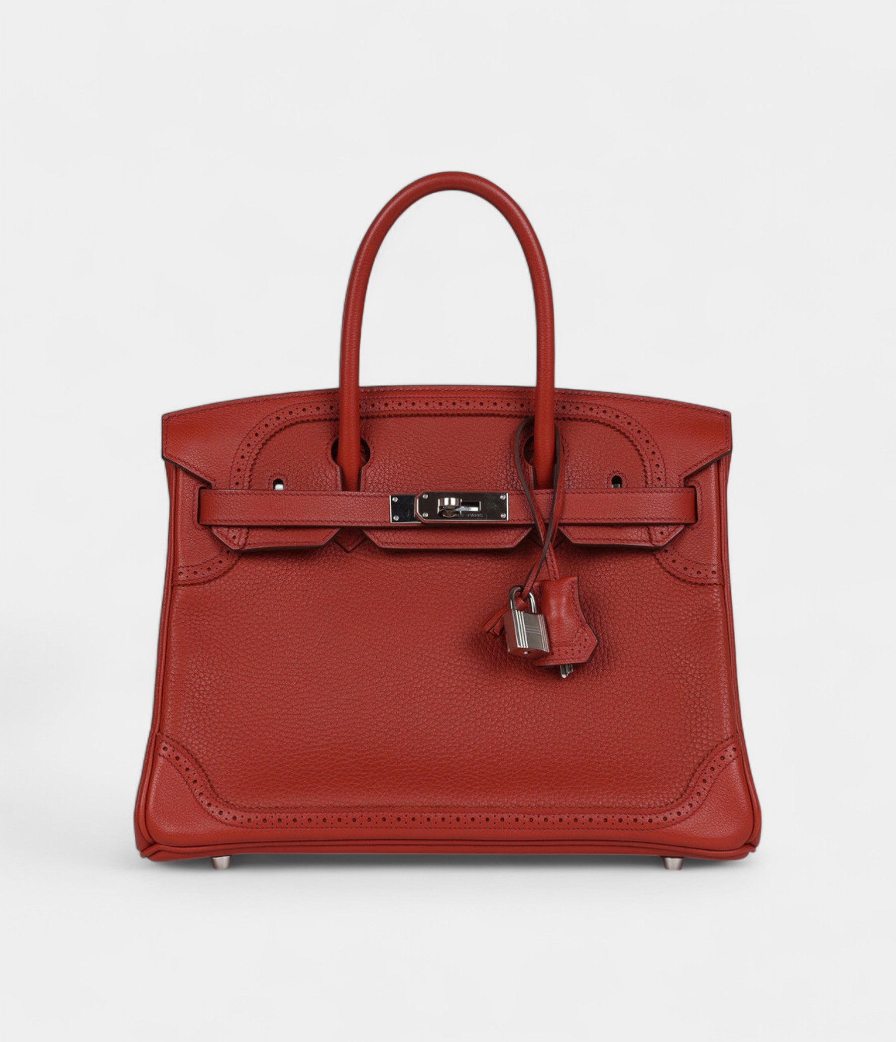 Hermès Birkin 30 Ghillies Brique Clemence and Evercolor Palladium Hardware