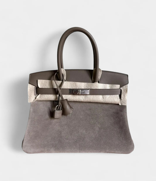 Hermès Birkin 30 Grey Suede Handbag Understated Luxury in a Rare Texture