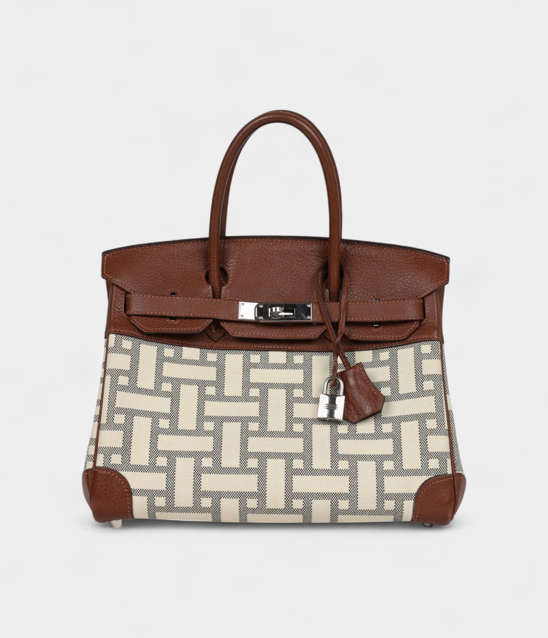Hermès Birkin 30 Marron D'Inde Buffalo and Mosaique Canvas Palladium Hardware