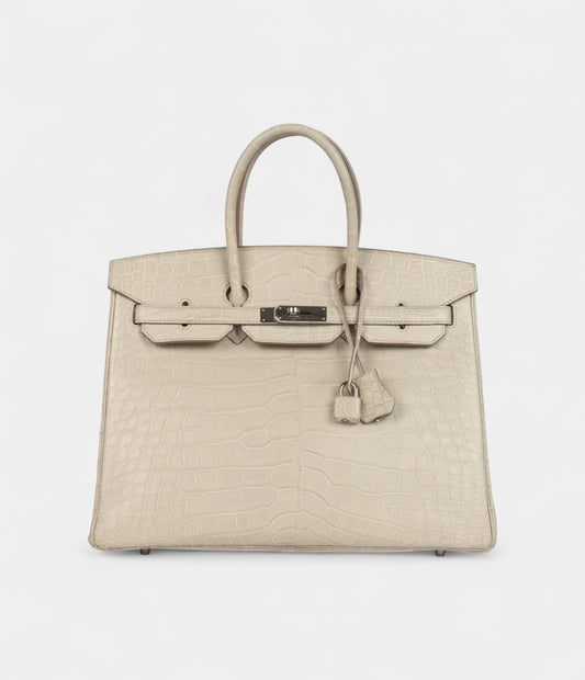 Hermès Birkin 35 Beton Matte Alligator Palladium Hardware
