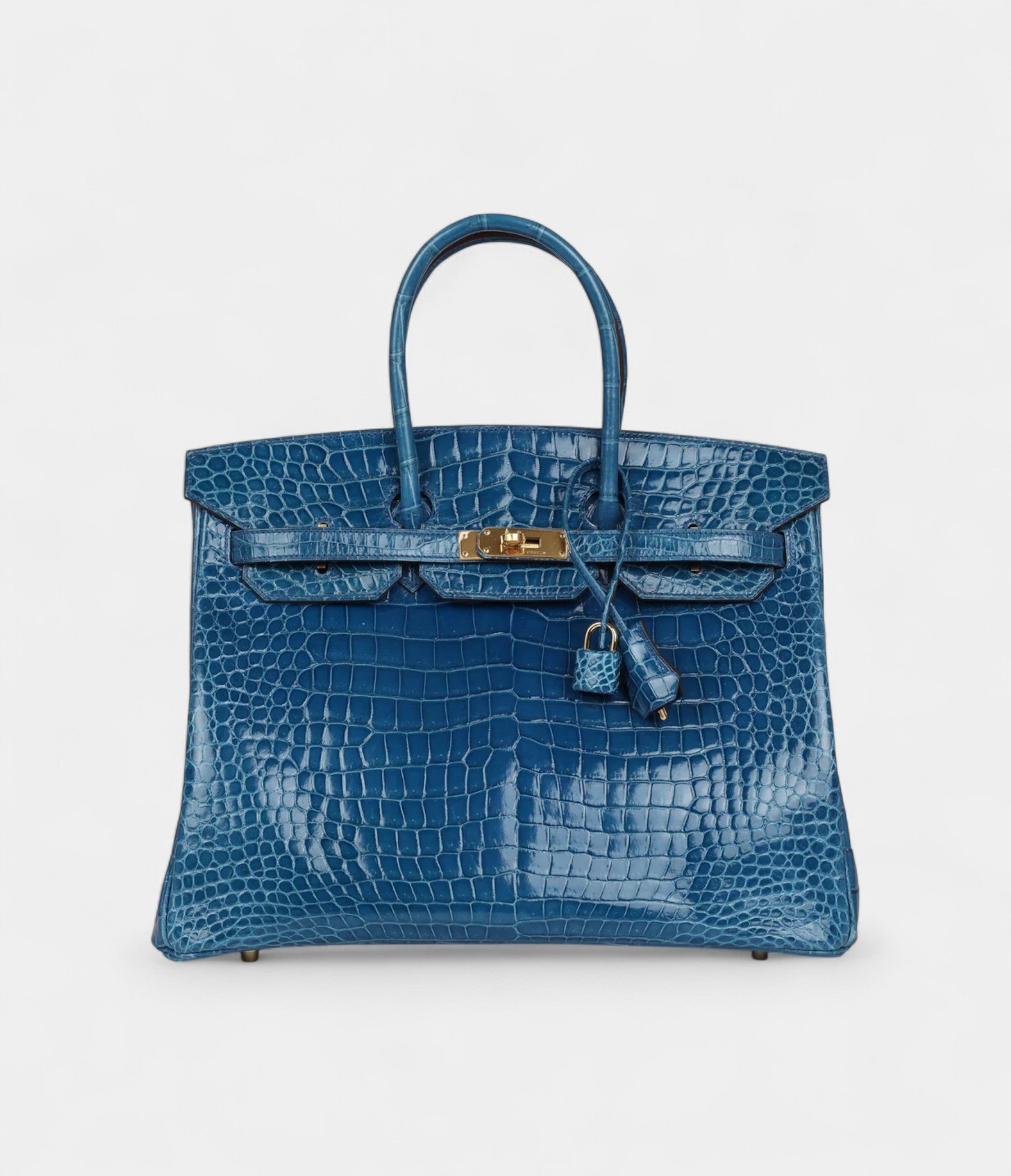 Hermès Birkin 35 Bleu Mykonos Shiny Porosus Crocodile Gold Hardware