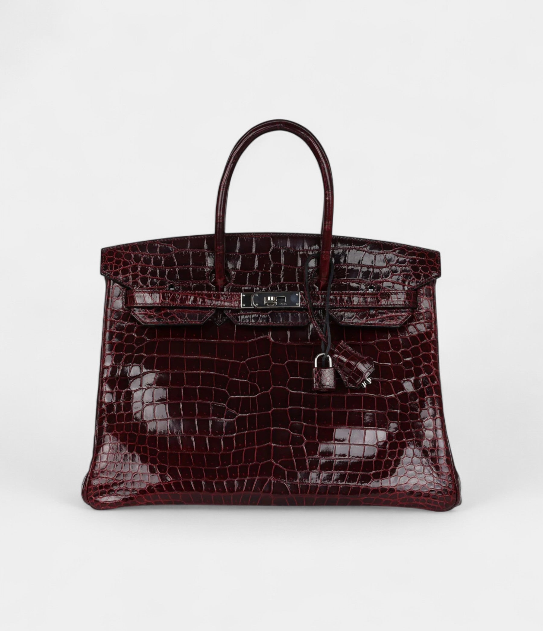 Hermès Birkin 35 Bordeaux Shiny Porosus Crocodile Palladium Hardware