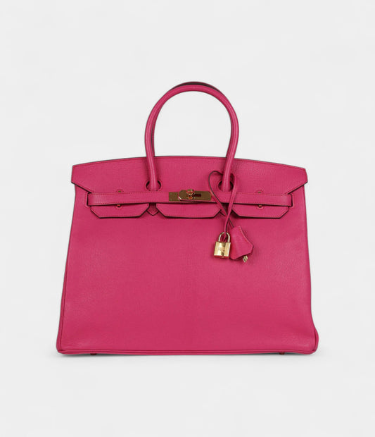 Hermès Birkin 35 Rose Shocking Chevre Mysore Gold Hardware