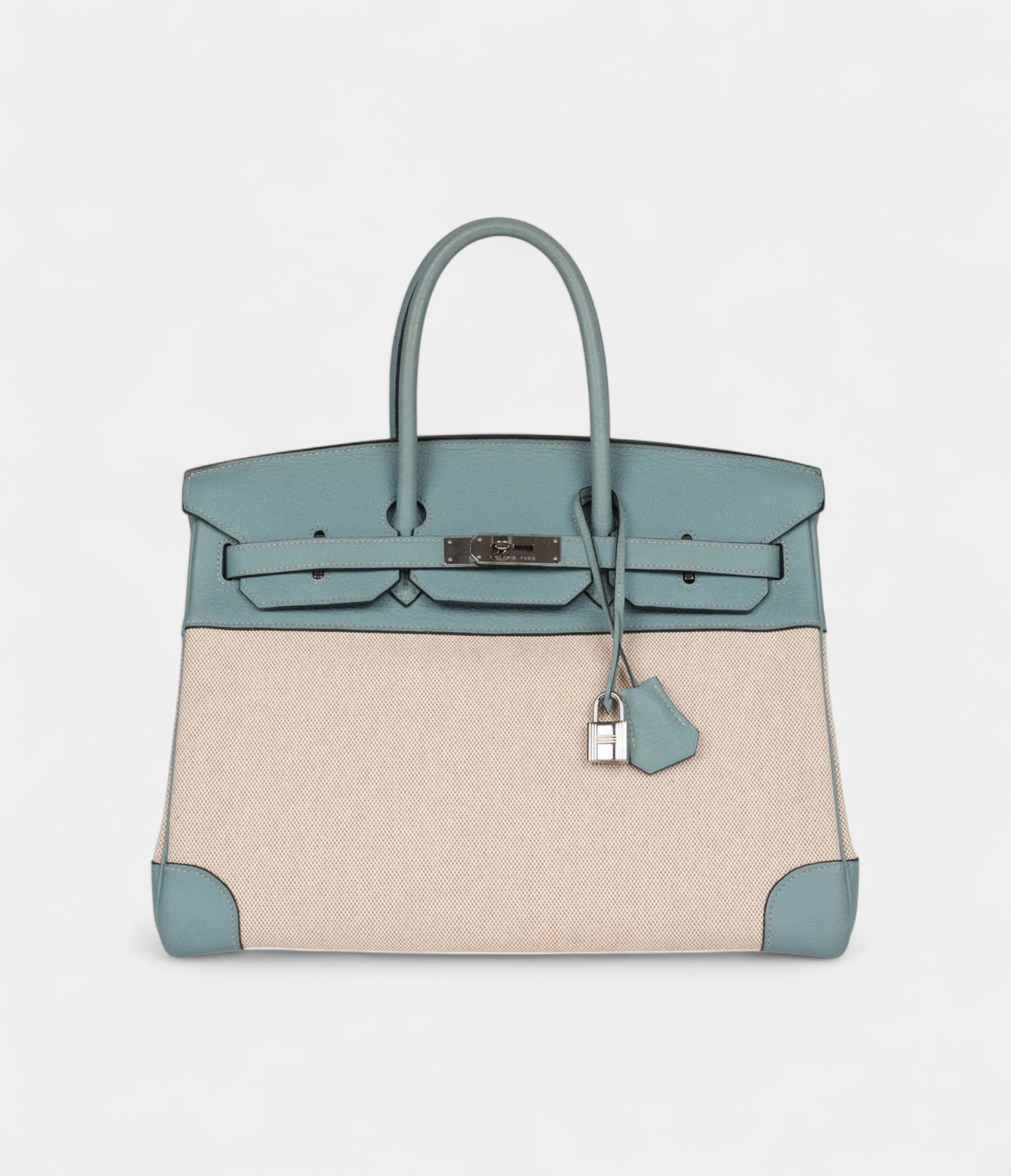 Hermès Birkin 35 Toile H and Ciel Clemence Palladium Hardware