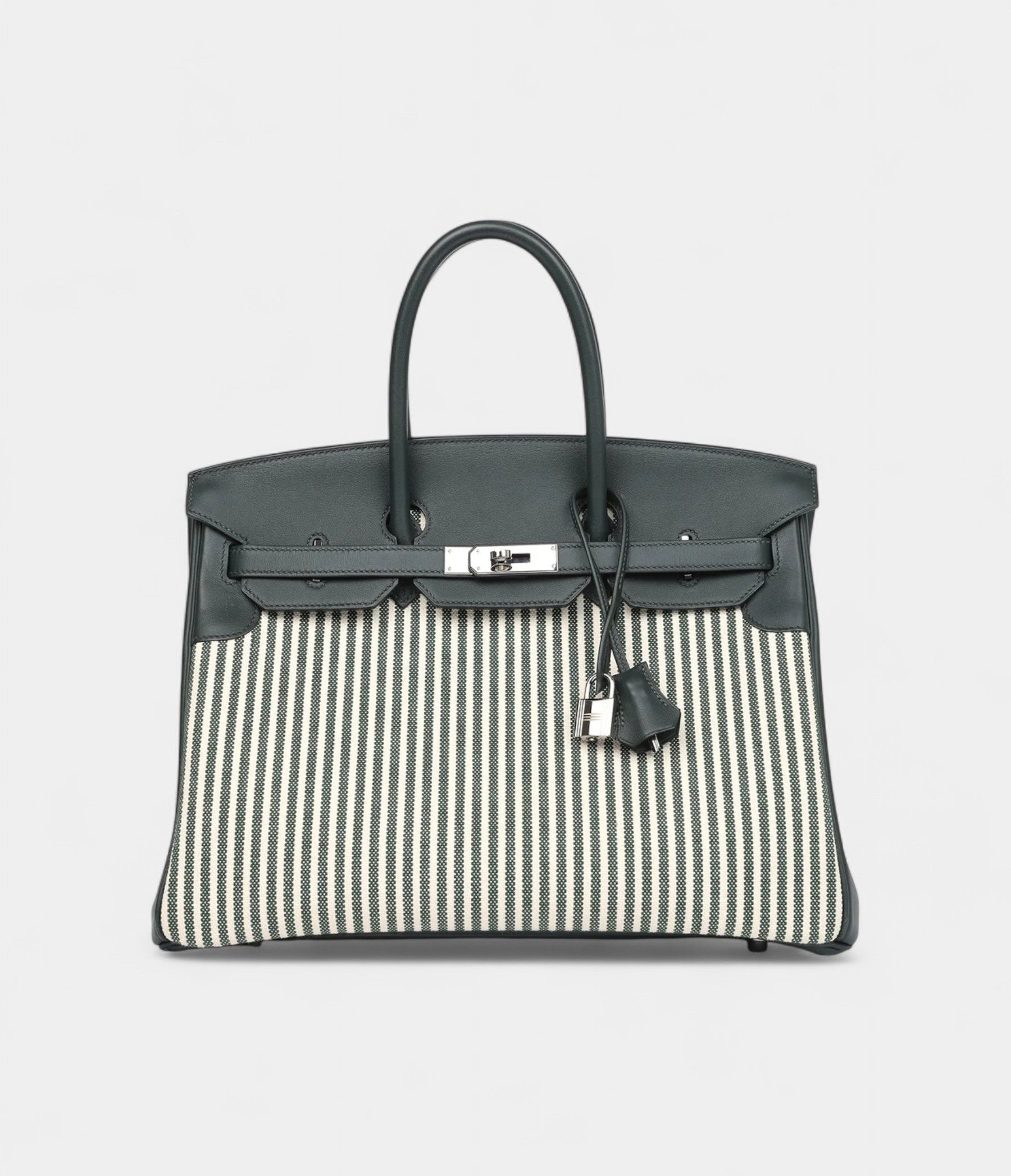 Hermès Birkin 35 Toile Riga and Vert Anglais Swift Palladium Hardware