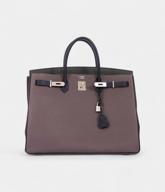 Hermès Birkin 40 Etain Vert Fonce And Black Togo Palladium Hardware