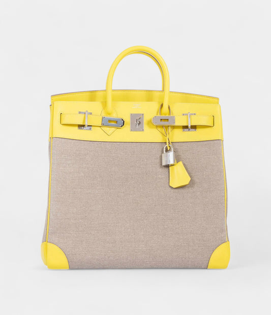 Hermès Birkin 40 Lime & Ficelle Evercolor Toile De Camp Palladium Hardware
