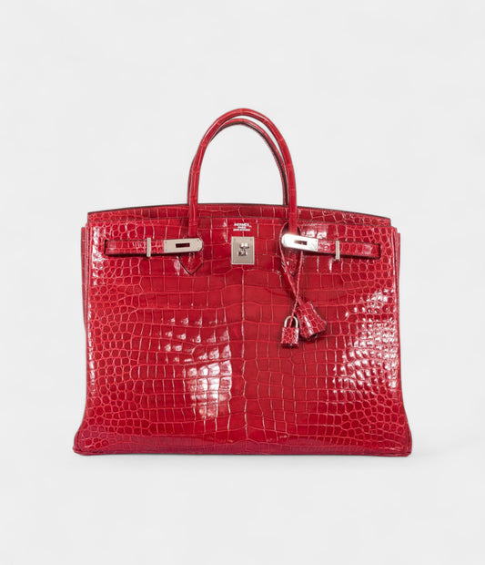 Hermès Birkin 40 Red Braise Porosus Crocodile Palladium Hardware