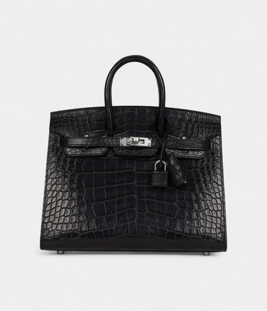 Hermès Birkin Sellier 25 Black Matte Alligator Palladium Hardware
