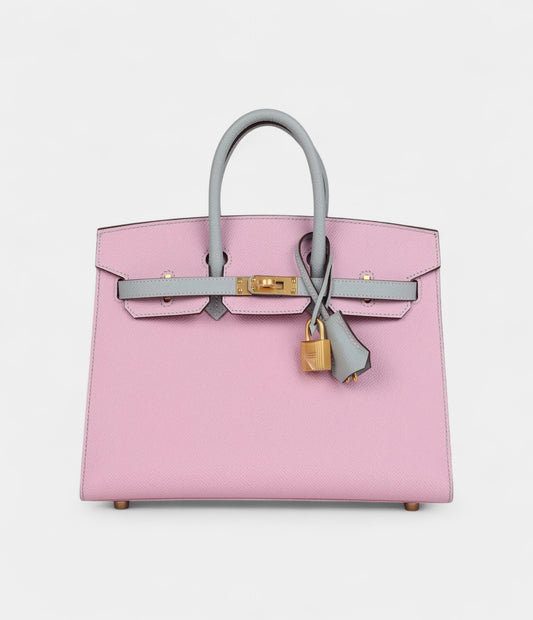 Hermès Birkin Sellier 25 Mauve Sylvestre and Bleu Glacier Epsom Brushed Gold Hardware