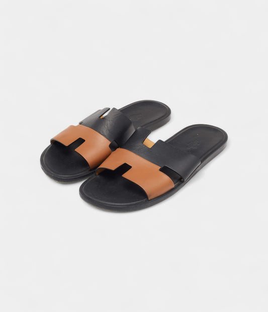 Hermes Black/Brown Leather Izmir Sandals 42 EU