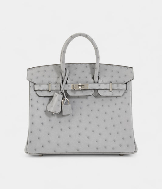 Hermès Bleu Glacier Ostrich Birkin 25 Palladium Hardware