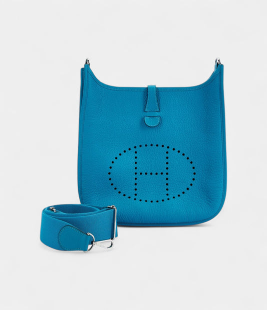 Hermès Bleu Izmir Clemence Evelyne III 29 Palladium Hardware