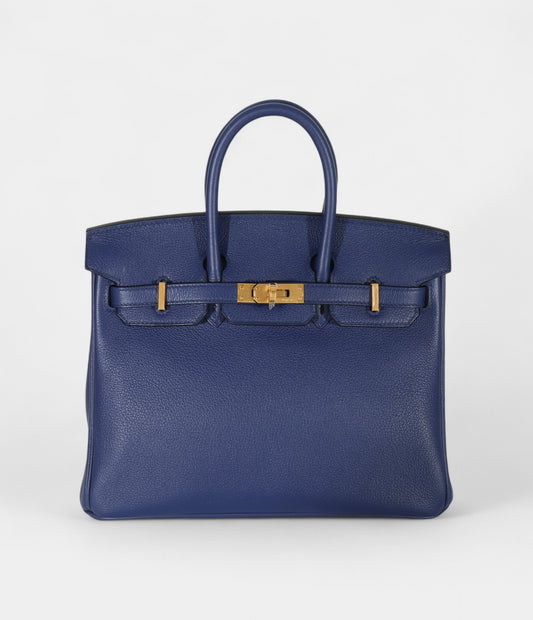 Hermès Bleu Saphir and Gris Mouette Taurillon Novillo Verso Birkin 25 Gold Hardware