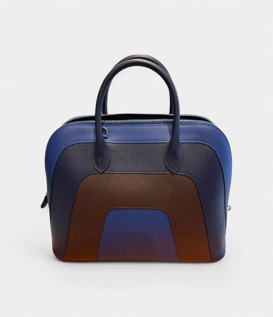 Hermès Bolide 1923 25 Bag in Blue, Black, and Brown Epsom Leather – Handmade Tricolor Edition