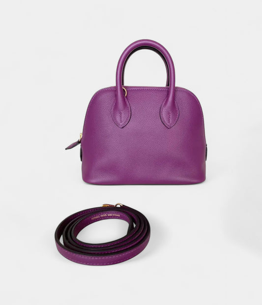 Hermès Bolide 1923 Mini Bag in Purple Clemence Leather – Handmade Crossbody Handbag