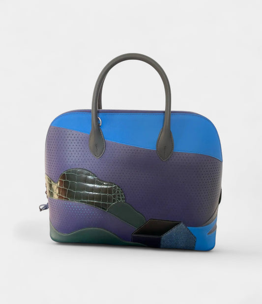 Hermès Bolide 1923 Multicolor Leather and Alligator Patchwork with Palladium Hardware