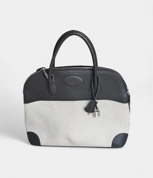 Hermès Bolide 31 Bag in Black Leather and Canvas – Handmade Two-Tone Handbag