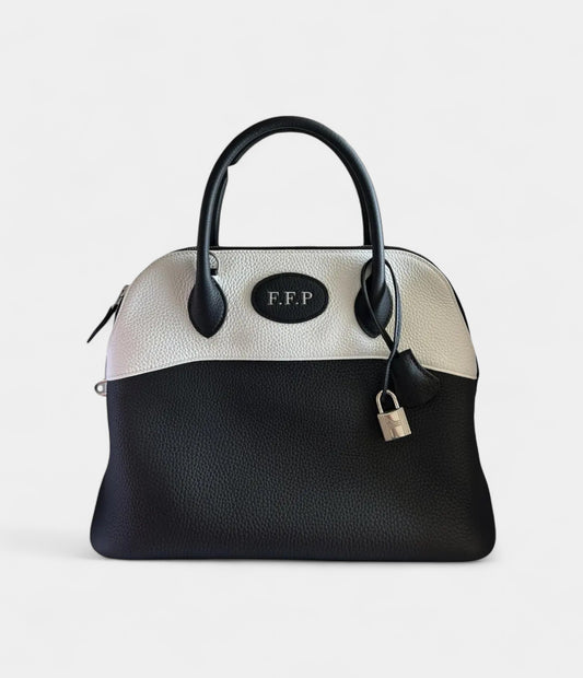Hermès Bolide 31 Bag in Black & White Leather – Handmade Bicolor Bag with Monogram
