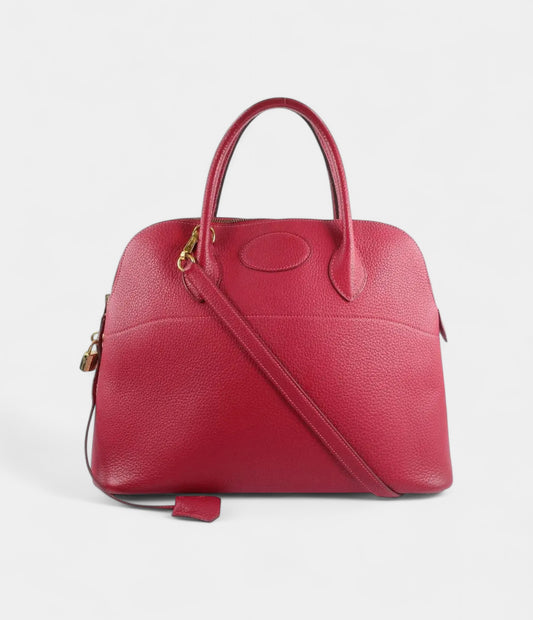 Hermès Bolide 31 in Rouge Casaque Clemence Leather with Gold Hardware