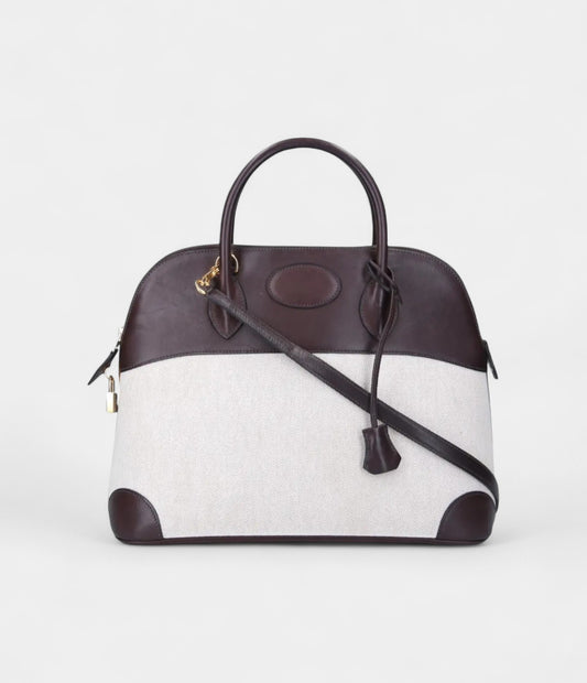Hermès Bolide 35 Bag in Brown Leather and Canvas – Handmade Two-Tone Shoulder Bag