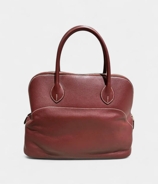 Hermès Bolide 35 Bag in Burgundy Leather – Handmade Sophisticated Handbag