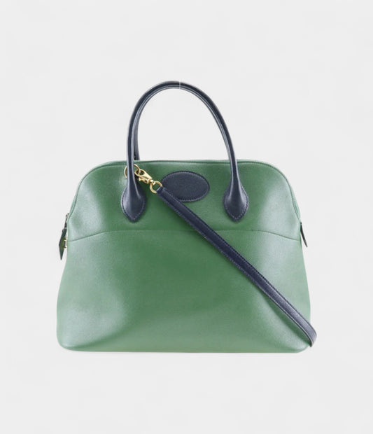 Hermès Bolide 35 Bag in Green and Navy Leather – Handmade Bicolor Handbag
