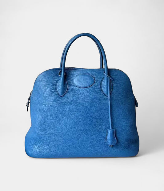 Hermès Bolide 35 Bleu Jean Clemence Leather with Palladium Hardware