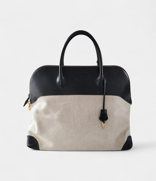 Hermès Bolide 45 Bag in Black Leather and Canvas – Handmade Travel Handbag