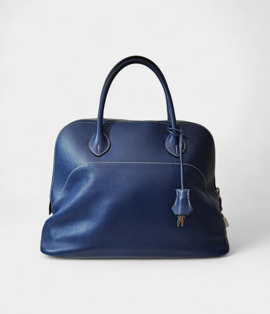 Hermès Bolide 45 Bag in Blue Leather – Handmade Travel Handbag