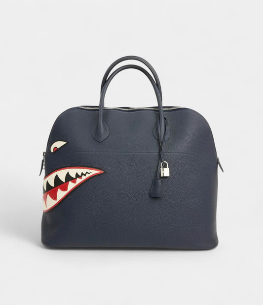 Hermès Bolide 45 Shark Bag in Navy Blue Clemence Leather – Handmade Limited Edition