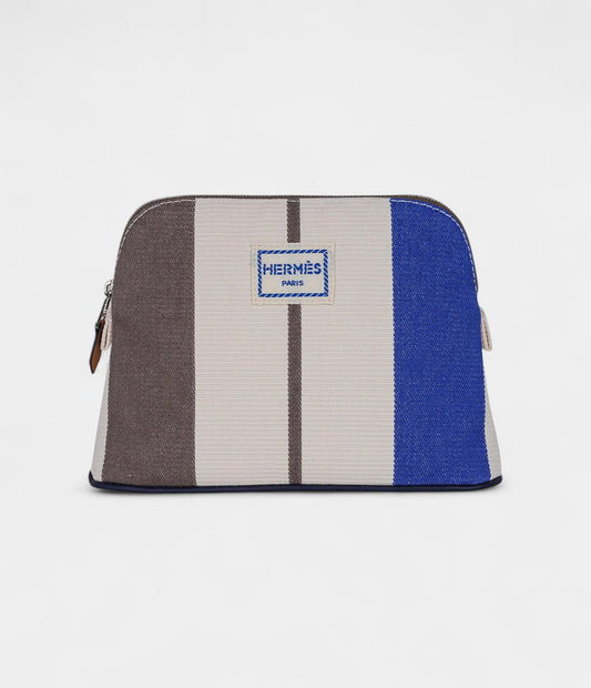 Hermès Bolide Mini Travel Case in Rocabar Stripes Azur and Etoupe
