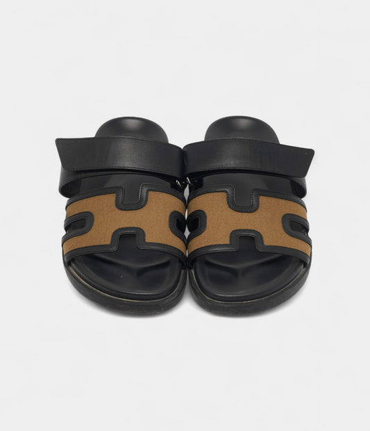 Hermes Brown/Black Canvas and Leather Chypre Sandals 41.5 EU