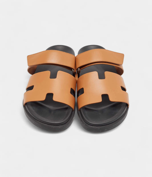 Hermes Brown Leather Chypre Flat Slides 41 EU