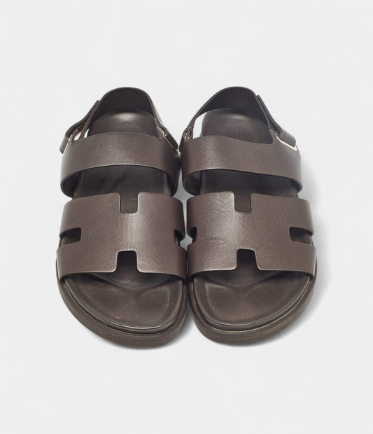 Hermes Brown Leather Takara Slide Slingback Sandals 43 EU