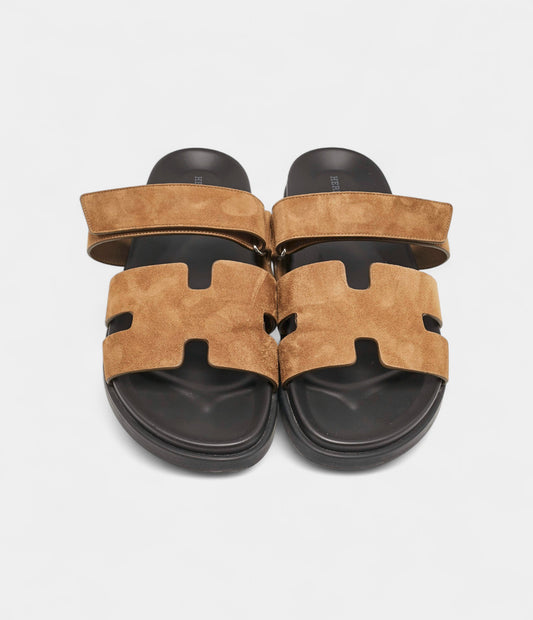 Hermes Brown Suede Chypre Sandals 45.5 EU