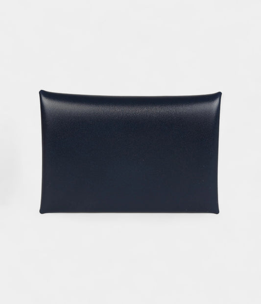 Hermès Calvi Card Holder Blue Abysse Box Palladium Hardware