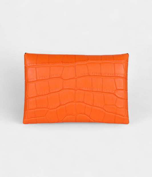 Hermès Calvi Card Holder Orange Minium Matte Alligator Mississipiensis Palladium Hardware