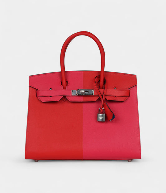 Hermès Casaque Birkin Sellier 30 Rouge De Coeur and Rose Extreme Epsom Palladium Hardware