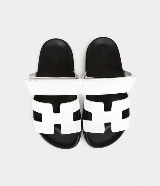 Hermès Chypre Sandals White Calfskin Palladium Hardware 35.5 EU