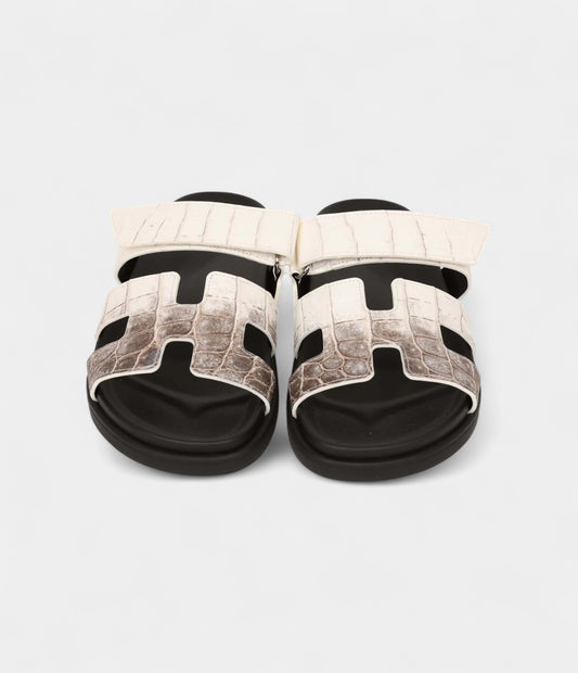Hermès Chypre Sandals Himalaya Matte Crocodile Palladium Hardware 38 EU