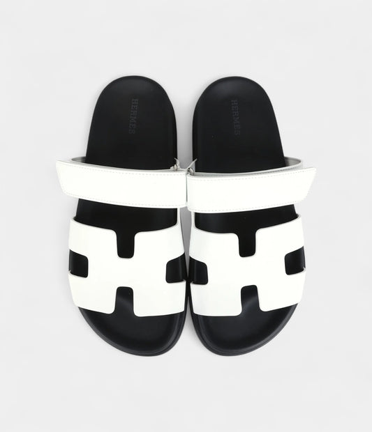 Hermès Chypre Sandals White Calfskin Palladium Hardware 38 EU