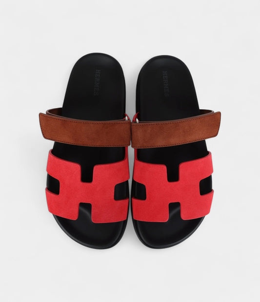 Hermès Chypre Techno Sandal Rouge Cinetique/Gold Suede Palladium Hardware 37 EU