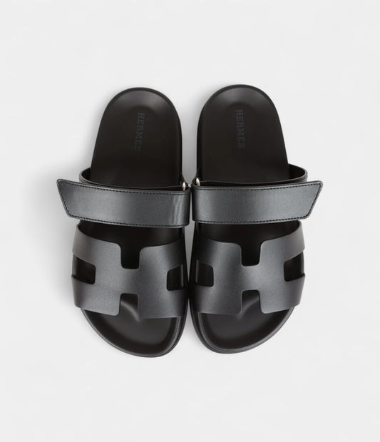 Hermès Chypre Techno Sandals Black Calfskin Palladium Hardware 35.5 EU