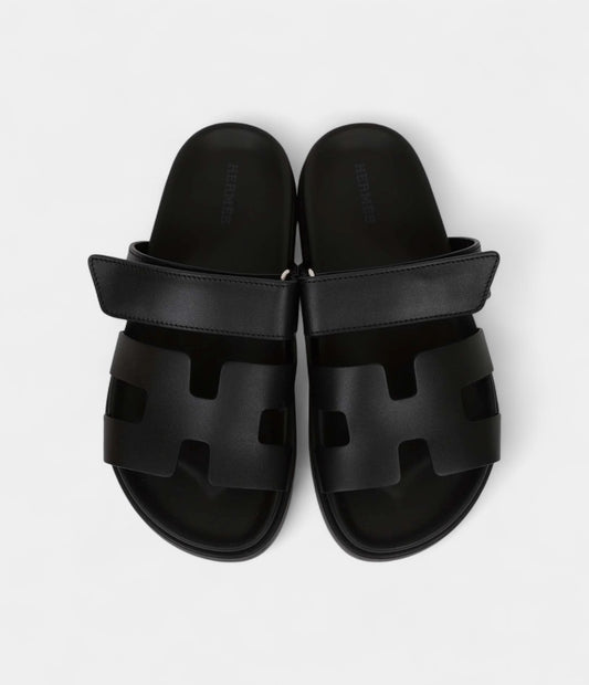 Hermès Chypre Techno Sandals Black Calfskin Palladium Hardware 35 EU