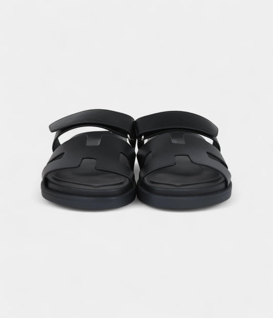 Hermès Chypre Techno Sandals Black Calfskin Palladium Hardware 36.5 EU