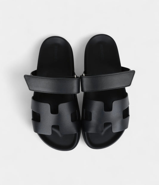 Hermès Chypre Techno Sandals Black Calfskin Palladium Hardware 37 EU