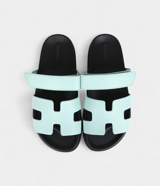 Hermès Chypre Techno Sandals Bleu Cristaux Epsom Palladium Hardware 39 EU