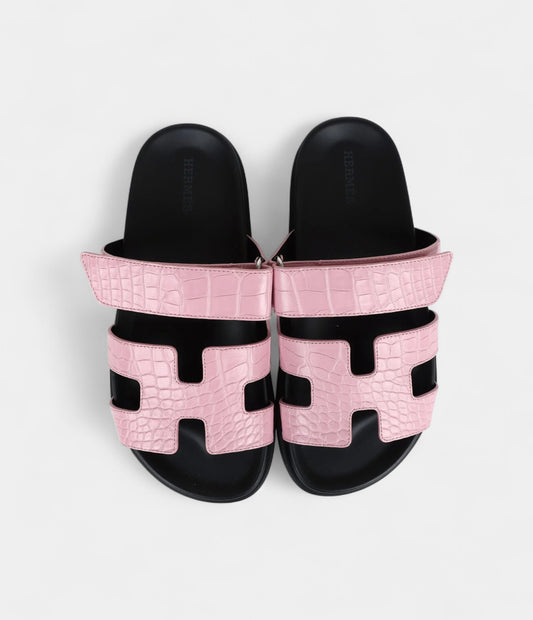 Hermès Chypre Techno Sandals Bubblegum Matte Crocodile Palladium Hardware 36 EU