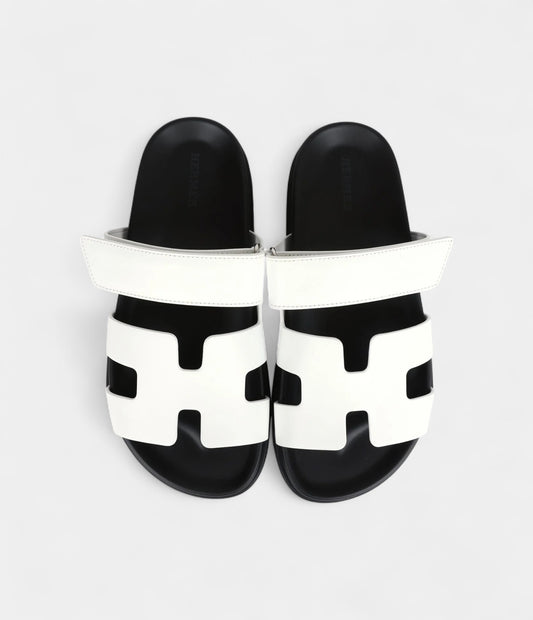 Hermès Chypre Techno Sandals White Calfskin Palladium Hardware 36.5 EU